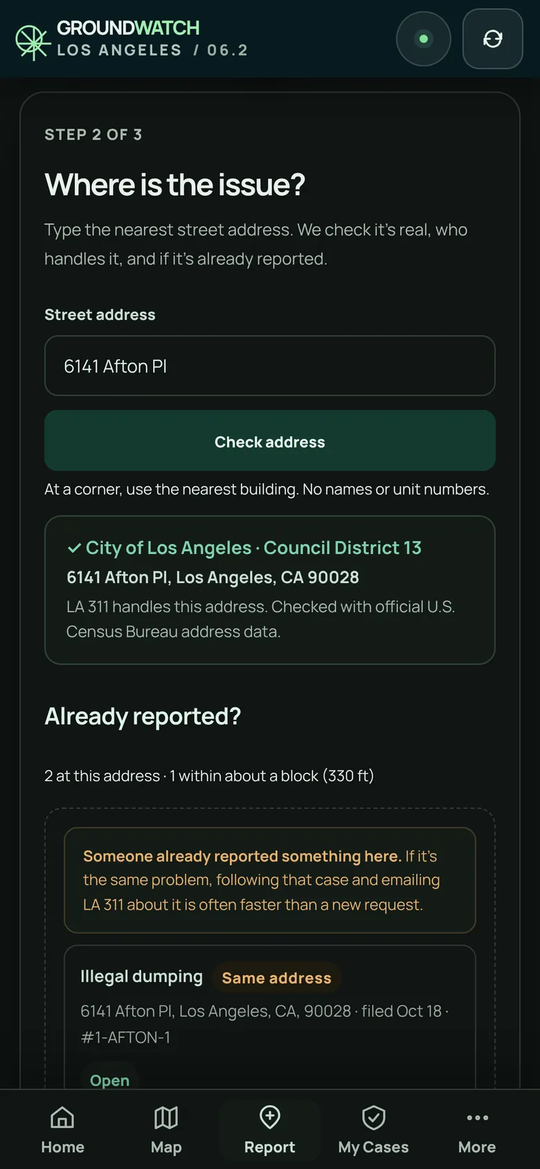The address check in dark mode.